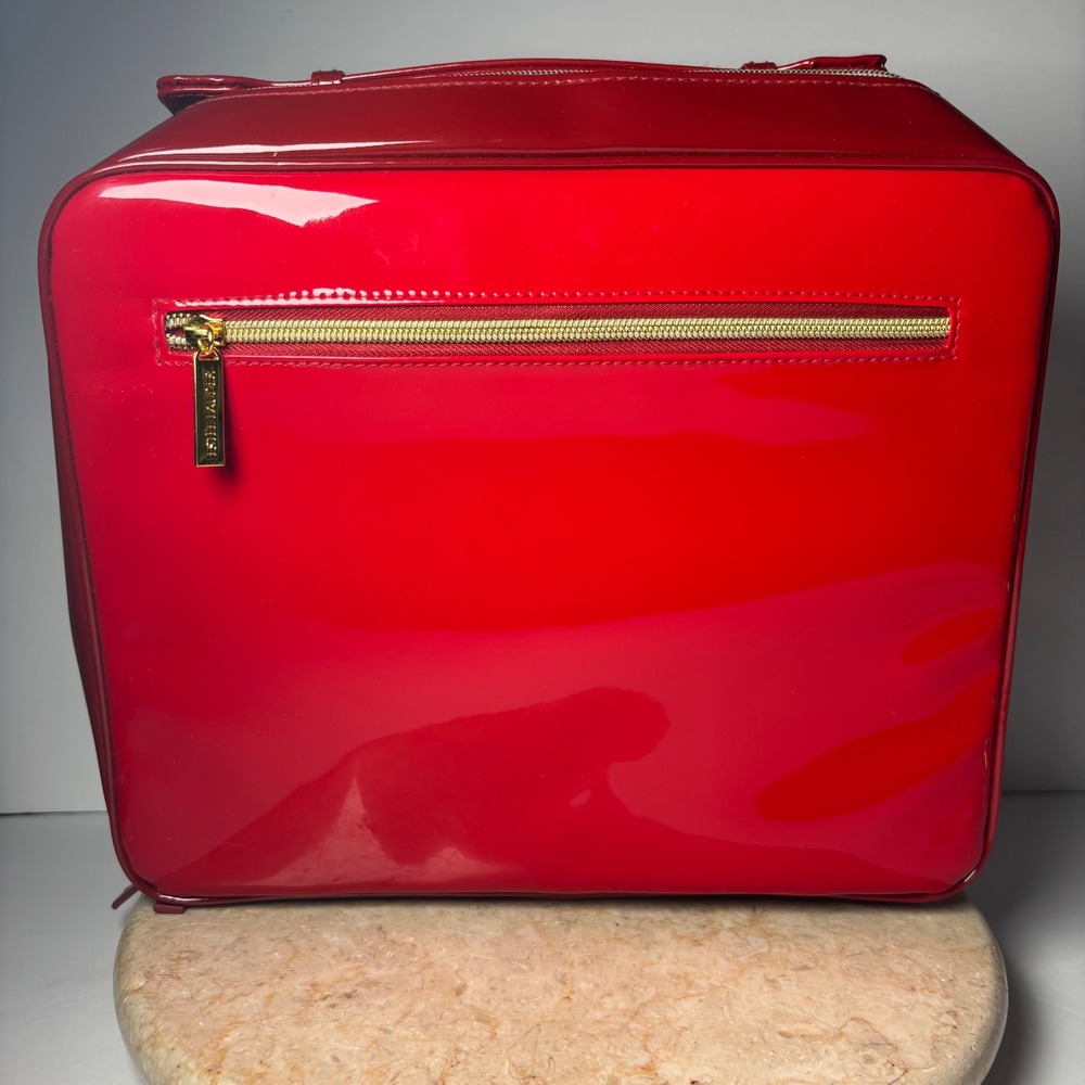 XL Estee Lauder Makeup Bag Travel Train Case Large Red Patent Faux Leather